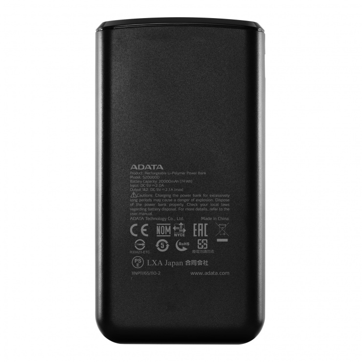 Imagine Power bank 20000mA cu 2 x USB si Display, ADATA S20000D LiPo